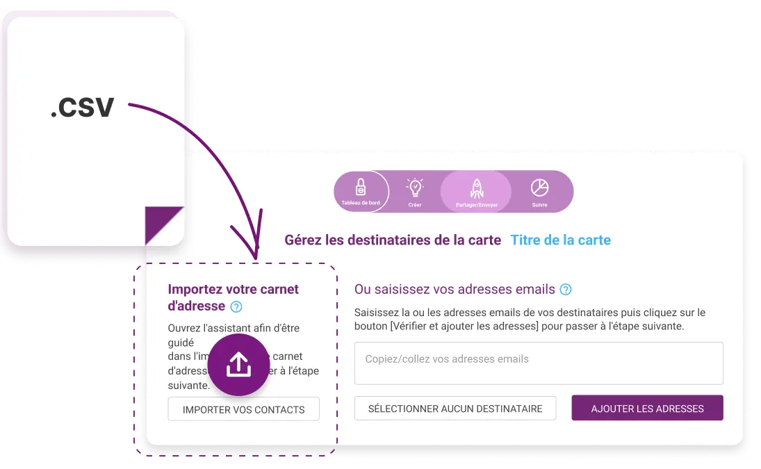 Interface Inkipi pour importer ou saisir les adresses email des destinataires