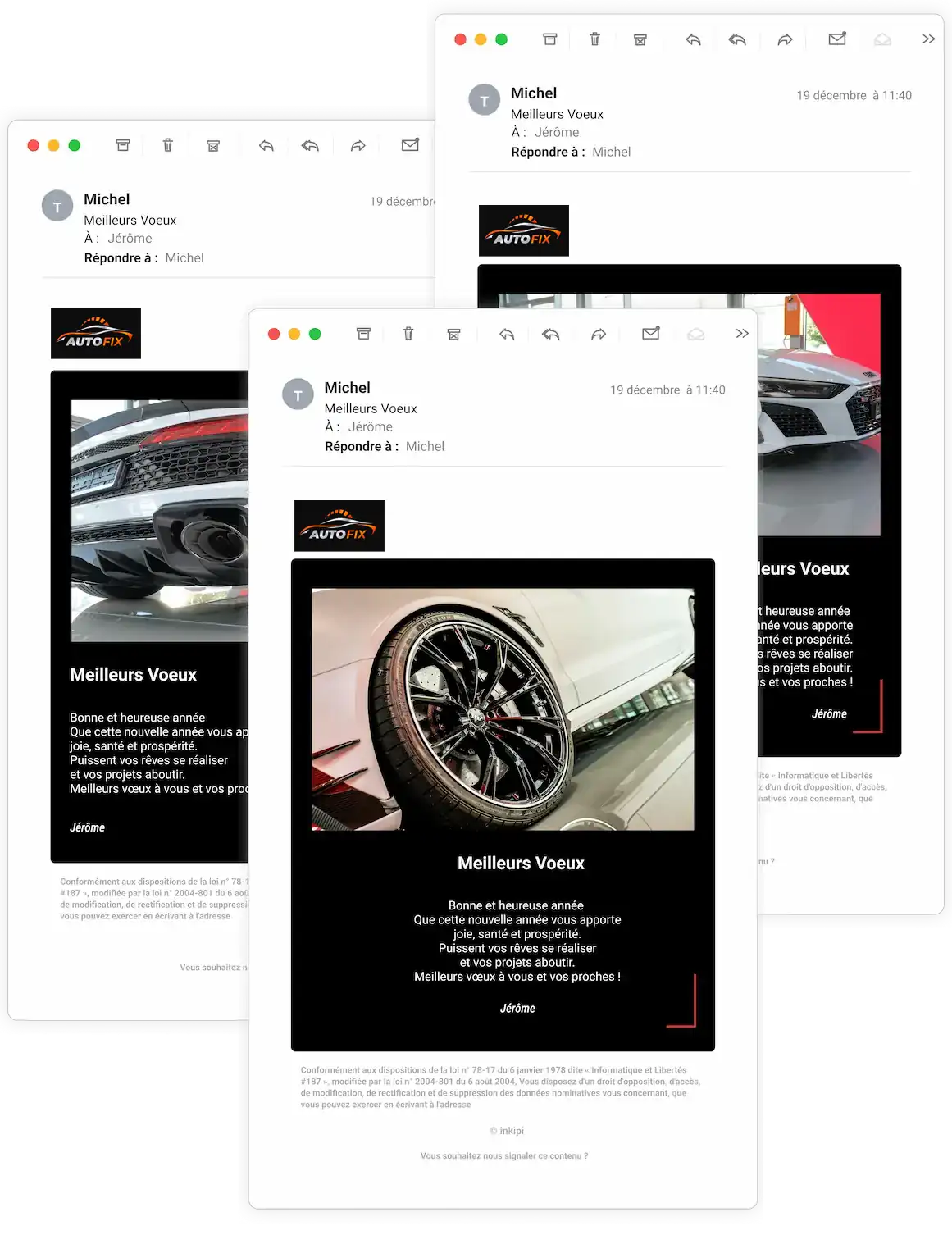Trois exemples d’emails de vœux personnalisés envoyés par un collaborateur