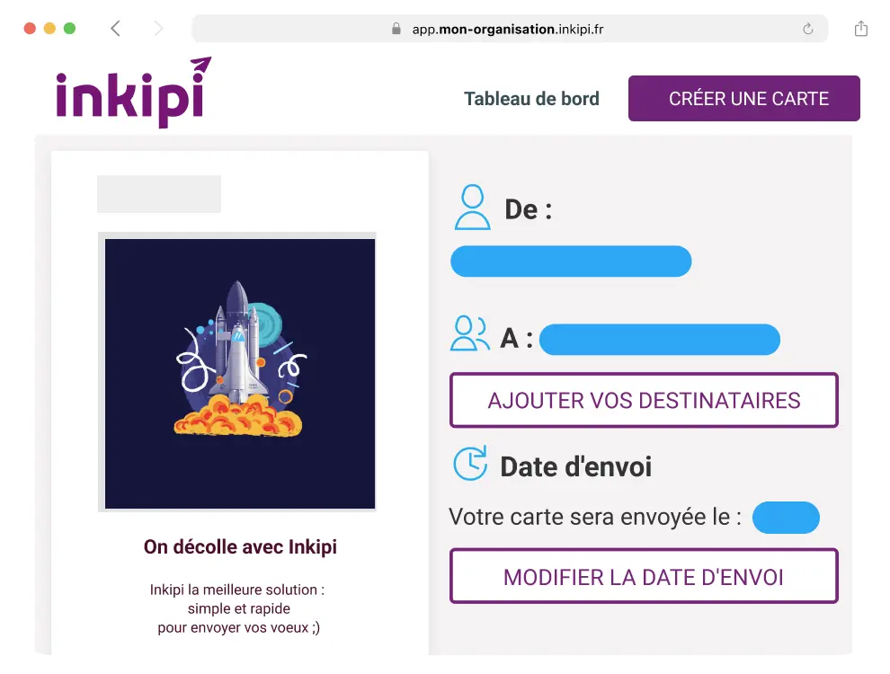 Ajout des destinataires et programmation de la date d’envoi dans Inkipi