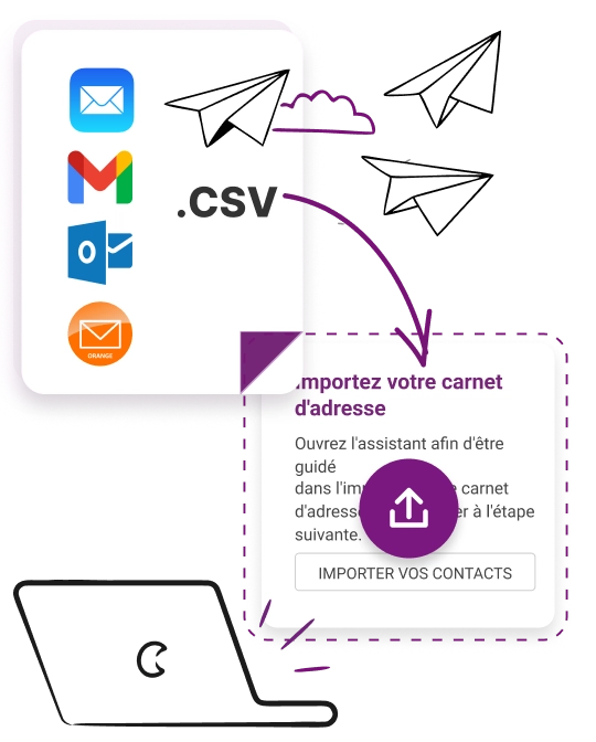 Interface Inkipi pour ajouter, importer et gérer les destinataires d’une carte de vœux