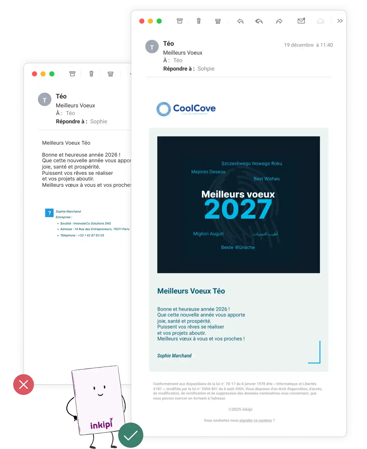 Aperçu de l’interface Inkipi pour une campagne de cartes de vœux en entreprise