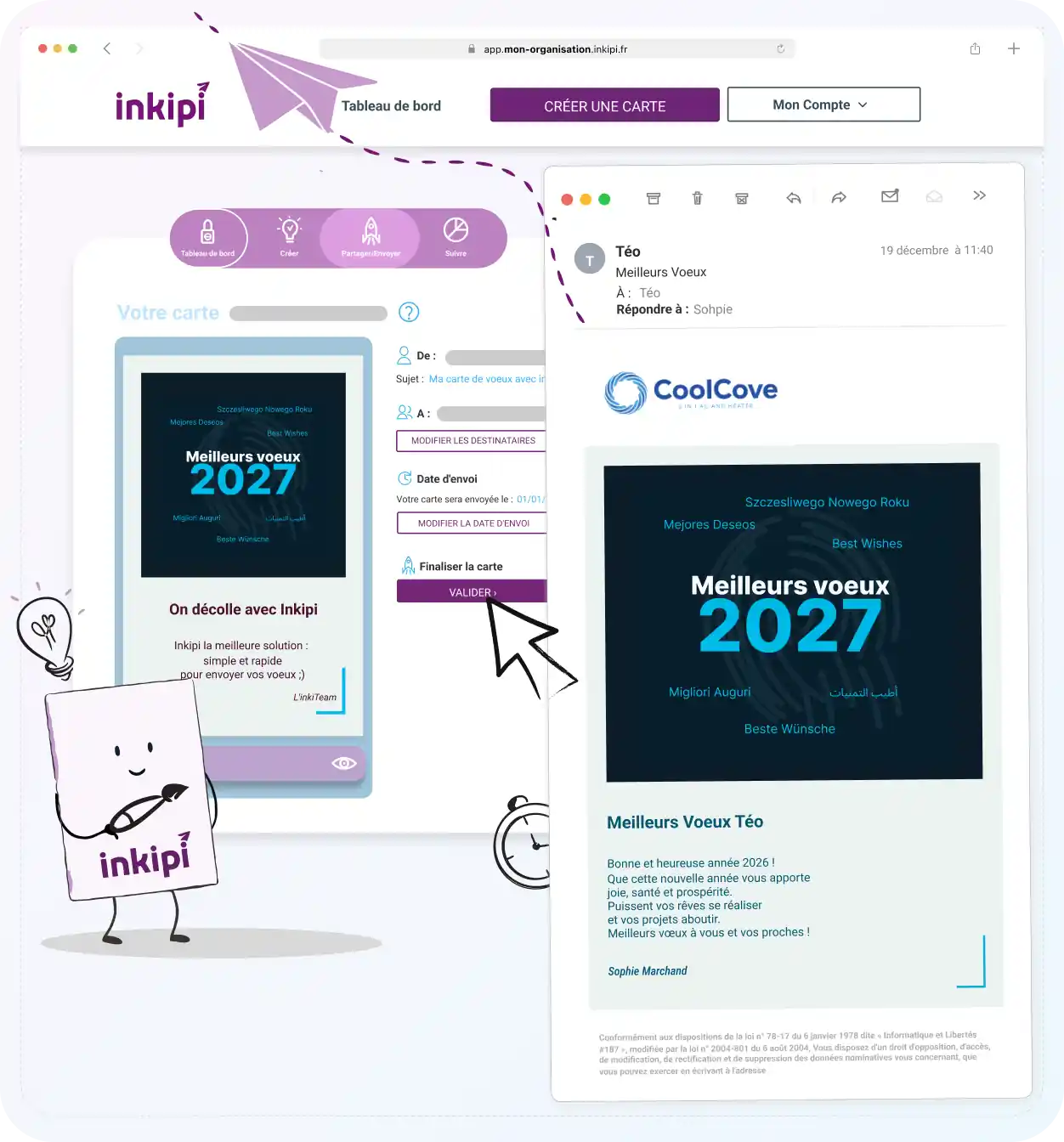 Aperçu de l’interface Inkipi pour une campagne de cartes de vœux