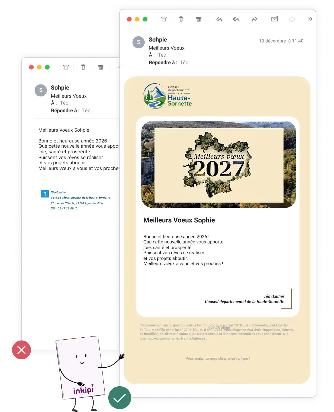 Aperçu de l’interface Inkipi pour une campagne de cartes de vœux en collectivité